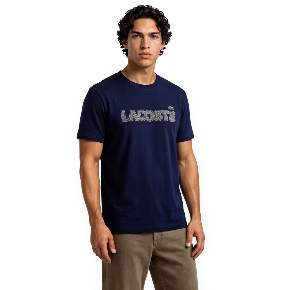 Lacoste Top‎ Men's Size Large Navy Houndstooth Logo Regular Fit T Shirt